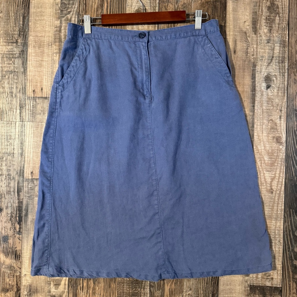 L.L. Bean Classic Fit Linen Blue Midi Skirt Women’s Size 12 Petite